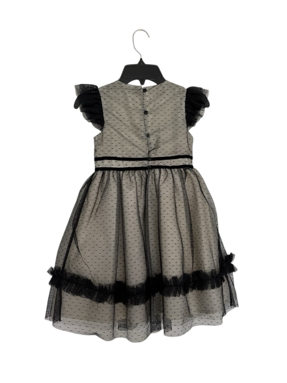 Janie and Jack Dot Tulle Mesh Velvet Cream Black Fancy Party Dress Girl’s Size 5 - Picture 4 of 9